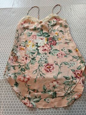 Amelia's Peach Floral Satin Chemise with Lace.  Size M